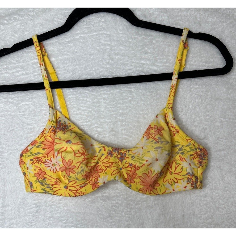 Victoria's Secret Bikini Top Womens 34B Yellow Floral Underwire Swim 0971